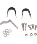 Hardware included for Eco Bike Rack With Oversized 6061 Aluminum Rod, showing bolts, washers, and brackets for quick install.