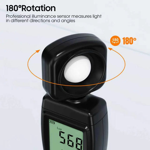 Pro Grade Lux Meter With 0 To 200000 Lux Range And 180 Degree Rotating Sensor, Backlit LCD, Handheld Illuminance Tool For Plants, Photography, Indoor Studio, Film And Video Creation with rotating sensor and LCD