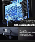 Badass Countertop Ice Maker Generates 26 Lbs Bullet Ice Fast with Self Cleaning Tech and 1.5L Tank showcasing self-cleaning function and drainage.