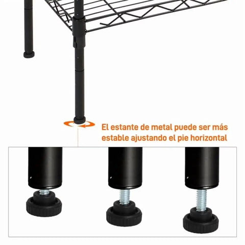 Foot of Five Tier Heavy Duty Storage Rack In Black with adjustable leveling feet for stability and durability.