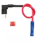Upgrade Your Gear With This Super Cool Fuse Tap Adapter That Turns One Spot Into Two For Adding Extra Electronics Like Phone Cradles Or Alarms Without Any Messy Splicing Wires Needed For Micro Mini And Standard Blade Fuses Up To 10 Amps Perfect For black fuse tap adapter with red wire and blue connector