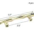 Set Of Four Bamboo Shape Cabinet Pulls In Brushed Gold Finish With Center Hole 2.5 Inches Including Screws 3.7 Inch Total Length Durable Zinc Alloy