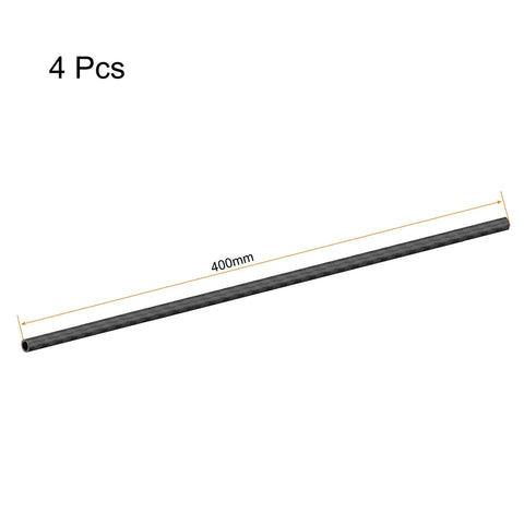 Ultra Lightweight Carbon Fiber Round Tube 6mm Exterior 4mm Inner Diameter 400mm Length 3K Matte Wrapped Finish For RC Airplanes Quadcopters Pack Of 4 Pieces shown at full length