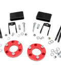2 Inch Lift Kit For 2016-2024 Nissan Titan XD Anodized Red 868RED components displayed on white background