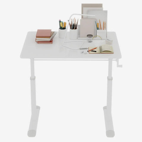 Smooth Hand Crank Standing Desk With 330 Lbs Heavy Duty Build And Effortless Manual Height Adjustment To Flex Your Home Office Vibe, showcasing a tidy workspace with books and stationery.