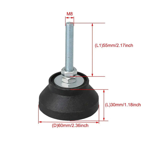 Adjustable Fixed Threaded Leveling Feet For Tables, 60mm Base Diameter, M8x50mm Threaded Leg Levelers, detailed view