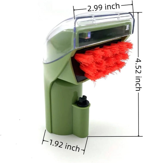 Little Green Machine replacement brush head in green with red bristles and small hose attachment