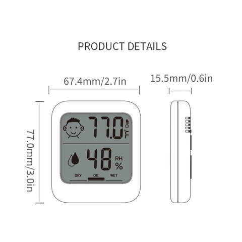 All In One Digital Thermometer And Hygrometer With Comfort Face Display For Home Health White No Fuss Unit With Stand Or Wall Hanging Magnetic Back Easy Read Temperature And Humidity Ideal For Infectious Disease And Heat Stroke Prevention. white digital thermometer hygrometer, 67.4mm x 77.0mm