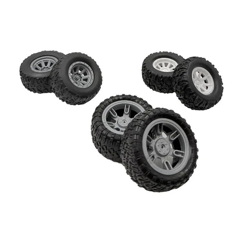 8 Piece Toy Wheel Set With Rubber Tires And Metal Shafts For DIY RC Cars Trucks And Robot Projects Includes Small And Big Diameter