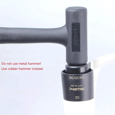 Using rubber hammer with All In One Dust Seal Wiper Installation Driver Tool Kit for suspension fork lower leg 32mm to 36mm