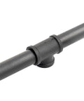 Solid As A Rock 16 Foot Black Industrial Pipe Handrail Wall Mounted Railing For Indoor Stairs Built Dead Nuts Strong With Sleek Vintage Metal Look showing pipe connection detail.