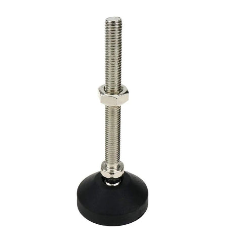 Heavy Duty Adjustable Leveling Feet With Premium Rubber Boots Rock Solid Carbon Steel Machine Legs To Kill The Shake Quick Threaded Base Stabilizers on a black rubber base.