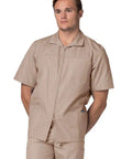 Top Tier Mens Scrub Jacket With Zip Front And Legit Pen Pocket Hella Comfy Khaki Healthcare Top for Nurses And Doctors shown in relaxed fit.