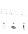 No Sweat Install Frameless Glass Railing Kit Featuring Six Clear Laminated Tempered Panels At 44 Inches High And 315 To 324 Wide For Solid Deck Renovations, showcasing all components.