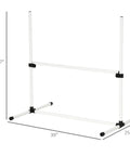 Indoor Outdoor Dog Agility Jump Set With 4 Bar Hurdles showing dimensions 37" height, 39" width, made of white material.