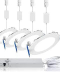 Four Pack Smart Bluetooth Canless LED Downlights Low Voltage Tunable White 2700K To 5000K 4 Inch Includes Driver And 35 Ft Cable Easy Twist Connectors For Fast Install No Housing Needed