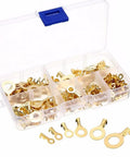 Top Grade 150 Pcs Brass Ring Cable Lug Terminal Kit With M3 To M10 Sizes For Solid Bare Copper Wire Crimping And Easy Home Auto Wiring Projects Inside Neat Clear Storage Box brass ring terminals in storage case