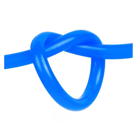 Close-up of a blue flexible spring coil from the Badass Boss Level PU Air Compressor Hose Tube, showcasing its unique twist design.