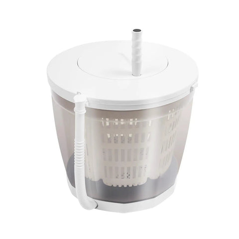 Portable Manual Washing Machine That Doubles As A Tough Compact Spin Dryer Built For College Dorms Or Travel Trailers Without Plugging Into Standard Electrical Outlets with white design and drainage hose.