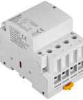 4 Pole 63A AC Contactor With 110V 120V Coil 4NO Contacts 230V Ue 500V Ui 35mm DIN Rail Mount, side view showing terminals and labels.