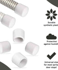 10Pcs White Door Stopper Rubber Tip Replacements 0.39 Inch Diameter Stoppers Stop Caps For Door Wall Protection Durable Rubber Cushions And Quiet Door Closing Fits Most Standard Door Stoppers shown with installation instructions and features