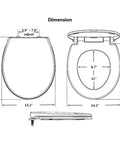 Dimension diagram for Heavy Duty Resin Toilet Seat With Lid Boasting Vivid 3D Ocean Details And Smooth Shell Motifs.