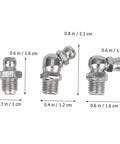 Three metric zerk fittings from Grease Fitting Kit 45 Piece Metric Zerk Assortment For Easy Lubrication With Straight And 90 Degree Fittings.