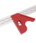Premium Adjustable Woodworking Caliper And Straight Ruler With No Sweat Grip for fast angle reading, red handle, lightweight aluminum.