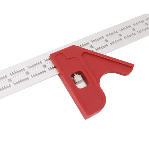Premium Adjustable Woodworking Caliper And Straight Ruler With No Sweat Grip for fast angle reading, red handle, lightweight aluminum.