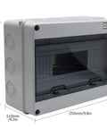 Heavy Duty Abs Distribution Box For Circuit Breaker 12 Way in grey, dimensions 250x195x110mm, durable electrical enclosure.
