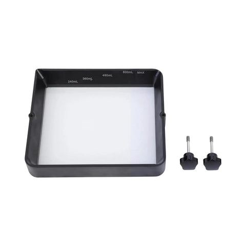 Premium Aluminum Resin Vat Kit With Pre Installed Fep Film And Easy Wipe Metal Tank Upgrade For Creality Halot One Pro showing tank with level markings.