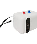 2.6 Gallon Electric Mini Tank Water Heater Equipped With Solid Stainless Steel Core For Compact Under Sink Placement Quick Warm Water Relief In Kitchens Or Rvs Featuring No Sweat Setup And Plug And Play Wiring showing control panel and electrical plug.
