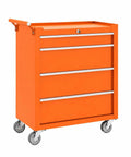 Heavy Duty Steel Rolling Tool Chest Bad Boy With Lockable Caster Wheels And Slick Ball Bearing Drawers in bright orange.