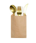Brown paper bag with gold cutlery, 100 Pack Mini Natural Kraft Paper Bags 3x5 Inches For Bakery Cookies Treats Snacks Popcorn Gift Bags