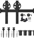 Wood Sliding Barn Door Hardware Kit Black 5Ft Basic Built Tough With Big Spoke Wheel Rollers And Carbon Steel Flat Track System