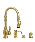 No Fuss Prep Size Pull Down Kitchen Faucet Rocking A Clean Distressed Antique Pewter Finish With Full Four Piece Suite for rapid install.