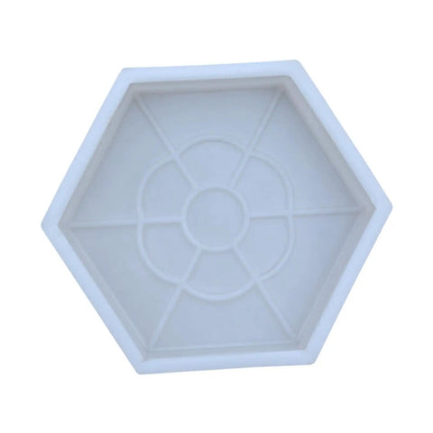 Hexagon Paving Color Brick Reusable Stepping Stone Paver Tool For Garden And Patio in white PP material, top view.