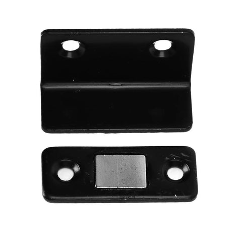 Cabinet Door Magnetic Catch With Suction Stop No Drill Easy Install L Shaped Steel Magnet in rustproof black finish.