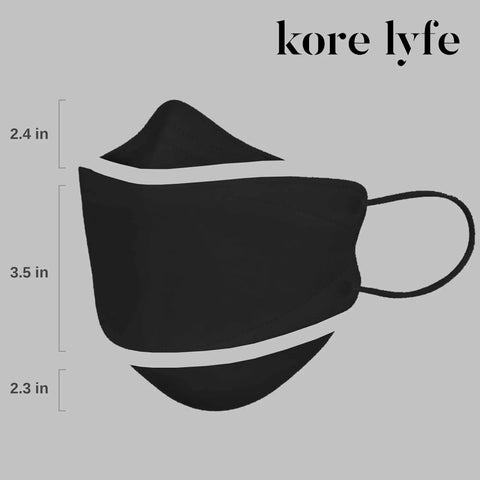 Side view of Ten Pack Extra Large Black KF94 Face Masks With Premium Filtration And Comfortable Breathability Made In Korea.