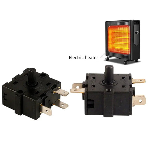 Electric Room Heater With Rotary Selector 3 Pin 2 Gear And 5 Pin 3 Gear 250V 16A Black Manual Switch Compact Portable Space Heater visible