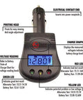 12V Car Battery And Charging System Tester With LCD Voltmeter displaying voltage readouts and LED indicators for battery health.
