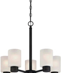 Five Light Oil Rubbed Bronze Dining Room Chandelier Hanging Fixture with frosted glass shades and 36-inch chain