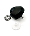 Front view of CKSOFBAOT black front caster wheel with bearing ring and white mounting adapter for ECOVACS robot vacuums