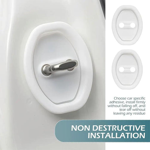Close-up of Rock Solid Silicone Car Door Lock Covers For Nissan Rogue 2008 To 2025 showing non-destructive installation feature.