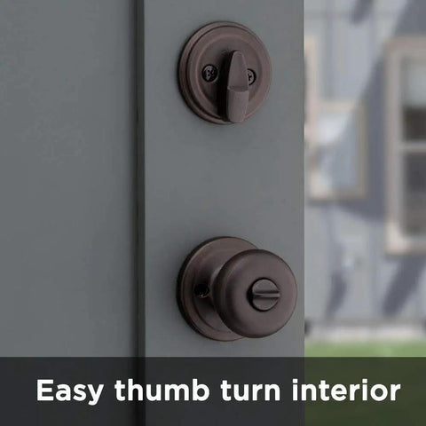 Juno Entry Door Knob And Deadbolt Combo With SmartKey Rekey Technology Venetian Bronze Finish easy thumb turn interior
