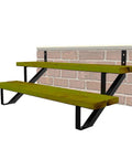 20 Inch Black Steel Stair Step Riser And 2 Step Metal Stair Stringer Kit For 20 Inch Deck And Outdoor Steps 2 Pack With Bolts For Easy Four Step Install mounted on brick wall.