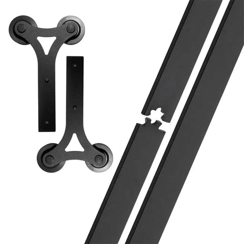 Beefed Up Heavy Duty Sliding Barn Door Hardware Kit With Y Shaped Wood Door Hanger And Smooth Track Roller For Double Doors, Color A, 4ft