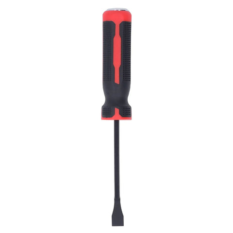 Heavy Duty 8 Inch Pry Bar Set Featuring Curved Hook Head And Integrated Strike Hammer End With Chunky Plastic Grip For Demanding Auto Repair And Knuckle Busting Mechanical Tasks That Get Leverage Worked Easy
