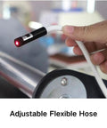 Crosshair Laser Alignment Tool with magnetic base and adjustable hose, showing precise placement for heat presses.
