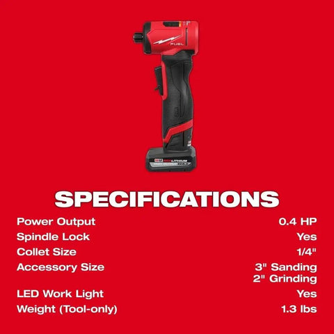 Compact Cordless Right Angle Die Grinder Kit For Milwaukee M12 12V Power Tools Variable Speed Up To Twenty Thousand Rpm Brushless Motor One Quarter Inch Chuck Handles Rough Jobs Smooth As Butter Tough Shop Essential Ready To Roll